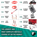 Fofana Ninja Warrior Obstacle Course for Kids – 32-Piece Backyard Playset, 9 Fun Training Obstacles, 65 Ft Slackline Kit Accessories - Outside Line Ninja Kids Toys, Outdoor Play Equipment, Jungle Gym Fofana
