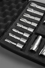 Annular Cutter Set Carbide TCT 13 pcs JESTUOUS 3/4 Inch Weldon Shank 1-3/8 Cutting Depth and Cutting Diameter from 1/2 to 1-1/8 Two Flat Bit for Drill Press with 2 Pilot Pins JESTUOUS