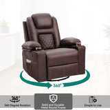 YITAHOME Recliner Chair,PU Rocking Chair for Adults,Swivel Recliner with Cup Holders,Heat and Massage,Single Sofa Seat with Side Pockets for Living Room/Bedroom,Brown YITAHOME