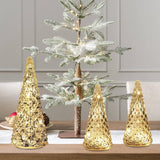 Christmas Decorations Indoor, YEAHOME Set of 3 Pre-lit Gold Glass Christmas Tree for Home Decor, Christmas Table Decorations Lighted Xmas Tree with Timer for Living Room Mantel Tabletop Party YEAHOME