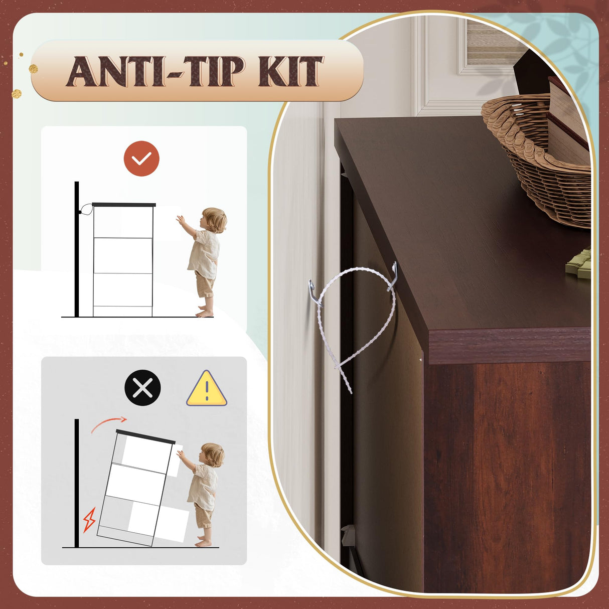 WLIVE Wood Dresser for Bedroom, Wide Chest of Drawers with 6 Drawers, Large Brown Storage Tower Unit, Modern Minimalist Closet Store Organizer for Living Room, Hallway WLIVE