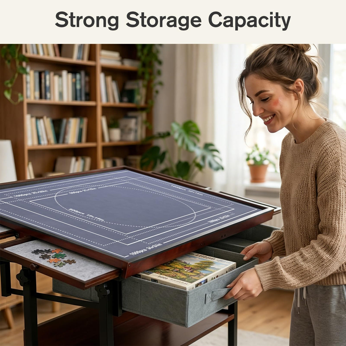 Ostutry Rotating Puzzle Table with Drawers - 1500 Pieces Jigsaw Puzzle Board with Legs, Tilting Wooden Board for Adults Ostutry