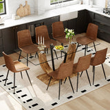 JEARGE 71" Glass Dining Table Set for 8, 9 Piece Dining Table Set,Tempered Glass Table Top with U-Shaped Legs and Fabric Dining Chairs,Ideal for Kitchens, Living Rooms JEARGE
