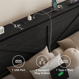 Siihnon Rustic King Size Bed Frame with Storage Drawers and Barn Door Headboard, Farmhouse LED King Bed Frame with Charging Station, Metal Industrial Platform Bed Frames, No Box Spring Needed, Black Siihnon