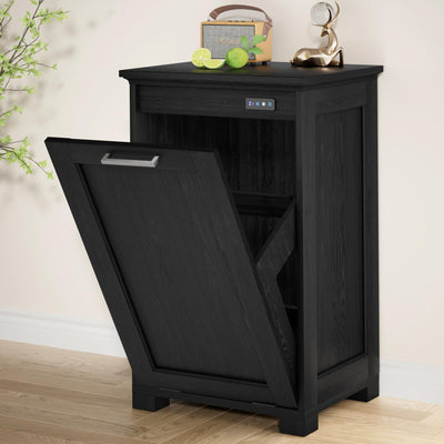 Ymise Tilt Out Trash Can Cabinet, 10 Gallons Trash Cabinet with Deodorising Function, Wooden Freestanding Garbage Can Cabinet for Home and Kitchen Hidden Laundry Hamper Cabinet, Black