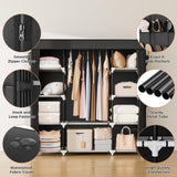 VTRIN Portable Closet Wardrobe for Hanging Clothes 57.3 Inch Large Capacity Clothes Rack with Cover, 10 Storage Organizer Shelves, 1 Hanging Rods and 6 Pockets, Free Standing Closet for Bedroom, Black VTRIN