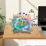 Bowetile Dolphin Diamond Art Desktop Ornaments Kits for Adults Beginners, 5D Special Shape Diamond Art Painting Animals Tabletop Ornaments, Crystal Gem Art Painting for Home Table Decor Crafts Gift Bowetile