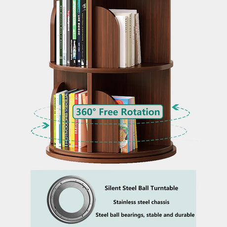 HRTLSS 360° Rotating Solid Wood Bookshelf - Space-Saving Multifunctional Corner Storage Solution HRTLSS