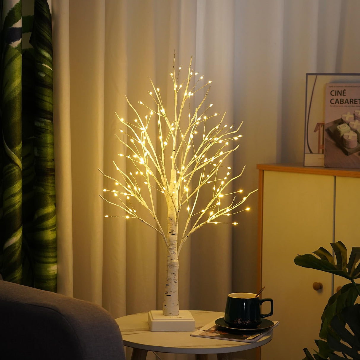 144 LED Artificial Tree Lamp with Timer, DIY Birch Tree with LED Lights, Lighted up Tree Lamp USB/Battery Powered, Fairy Light Spirit Tree for Table Home Wedding Bedroom Christmas (Warm White) PXBNIUYA
