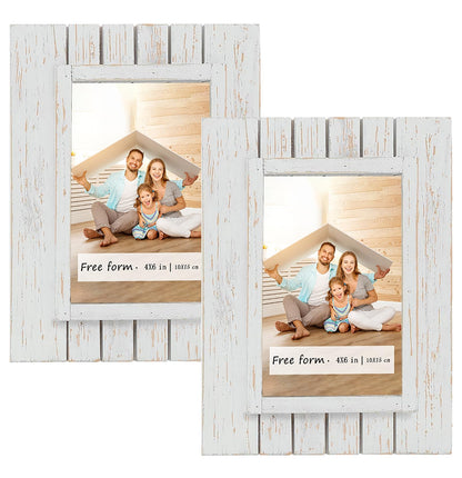 4x6 Picture Frames Set of 2, Solid Wood Photo Frame with HD Glass, Farmhouse Rustic Distressed White Frame for Wall Gallery Mounting and Desktop Display