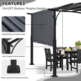 MASTERCANOPY 10x12ft Outdoor Retractable Pergola with Sun Shade Canopy Patio Metal Garden Pergola,Dark Grey MASTERCANOPY