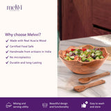 Melvvi Wooden Salad Bowl Set of 3 | 12" Large Acacia Wood Salad Serving Bowl with Servers | Big Pasta & Fruit Bowl | Mixing Bowls | Valentines day Gifts for Him & Her Melvvi
