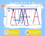 Swing Sets for Backyard, 6 in 1 Multifunction Swing Set Outdoor for Kids 3-12, Heavy Duty Metal Swing Sets with 2 Swings Climbing Ladder and Nets, Trapeze Bar, Basketball HoopPlayset BUPPLEE