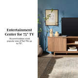 Walker Edison Chloe Curved Reeded TV Stand, Sliding Doors, 75 Inch, 70 inch, Mocha Walker Edison