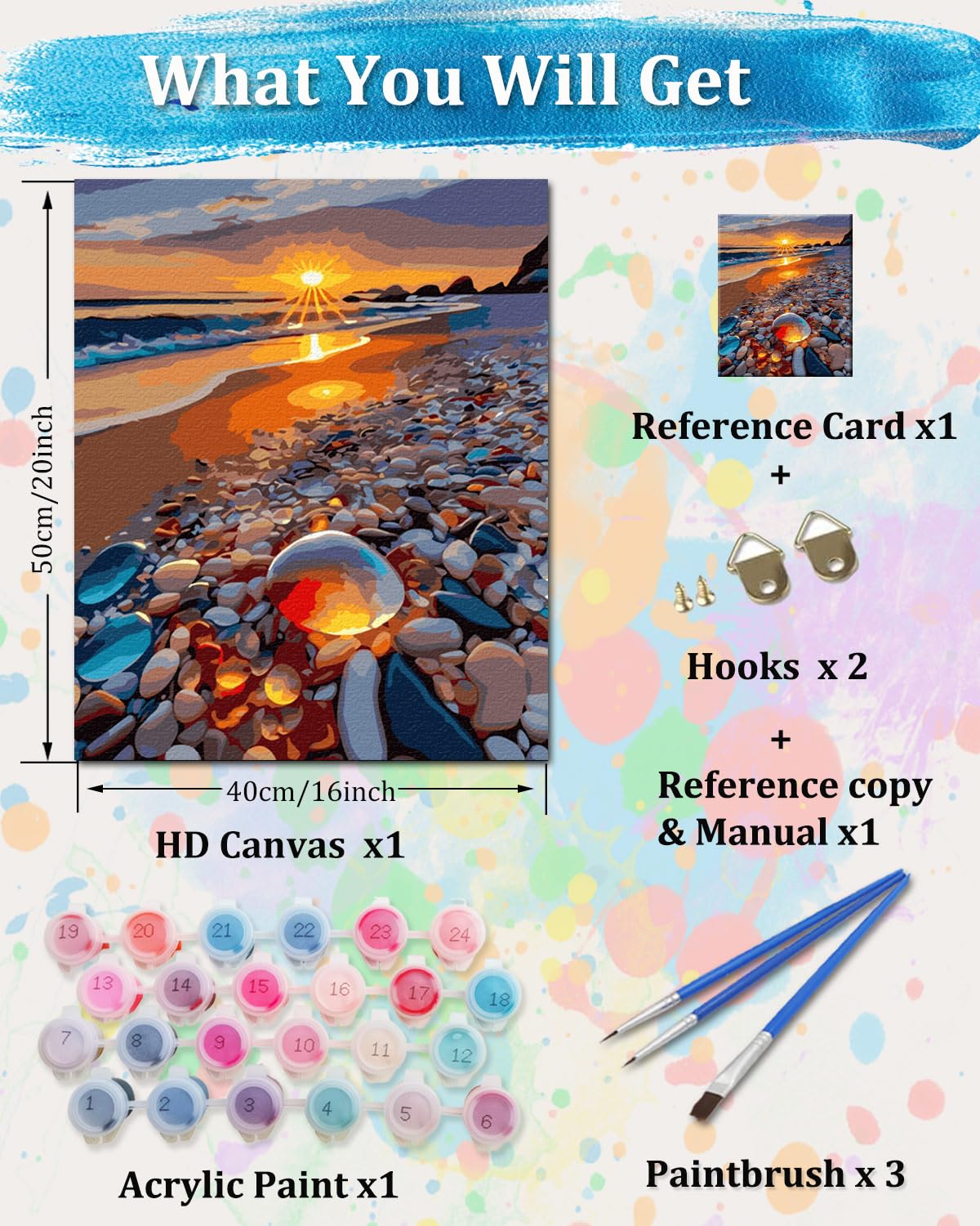 TOCARE Beach Paint by Numbers Kit for Adults Beginner, Adult Paint by Number Canvas Sunset Beach, Oil Painting Paint by Numbers Adult Nature Scenes 16x20inch TOCARE