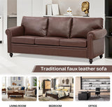 Brown Leather Couch, Comfy Classic 3 Seater Living Room Sofa，Mid-Century Modern Sofa with Detachable Cushions 84" for Living Rooms, Bedrooms, Offices,Apartments Tool-Free Assembly(Brown PU + Sofa) INOTEVERITORY