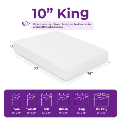 GAESTE 10 Inch King Cooling Gel Memory Foam Medium Firm Mattress Breathable Pressure Relief CertiPUR-US Certified Mattress-in-a-Box for Kids and Adults No Fiberglass (King, 10 in)