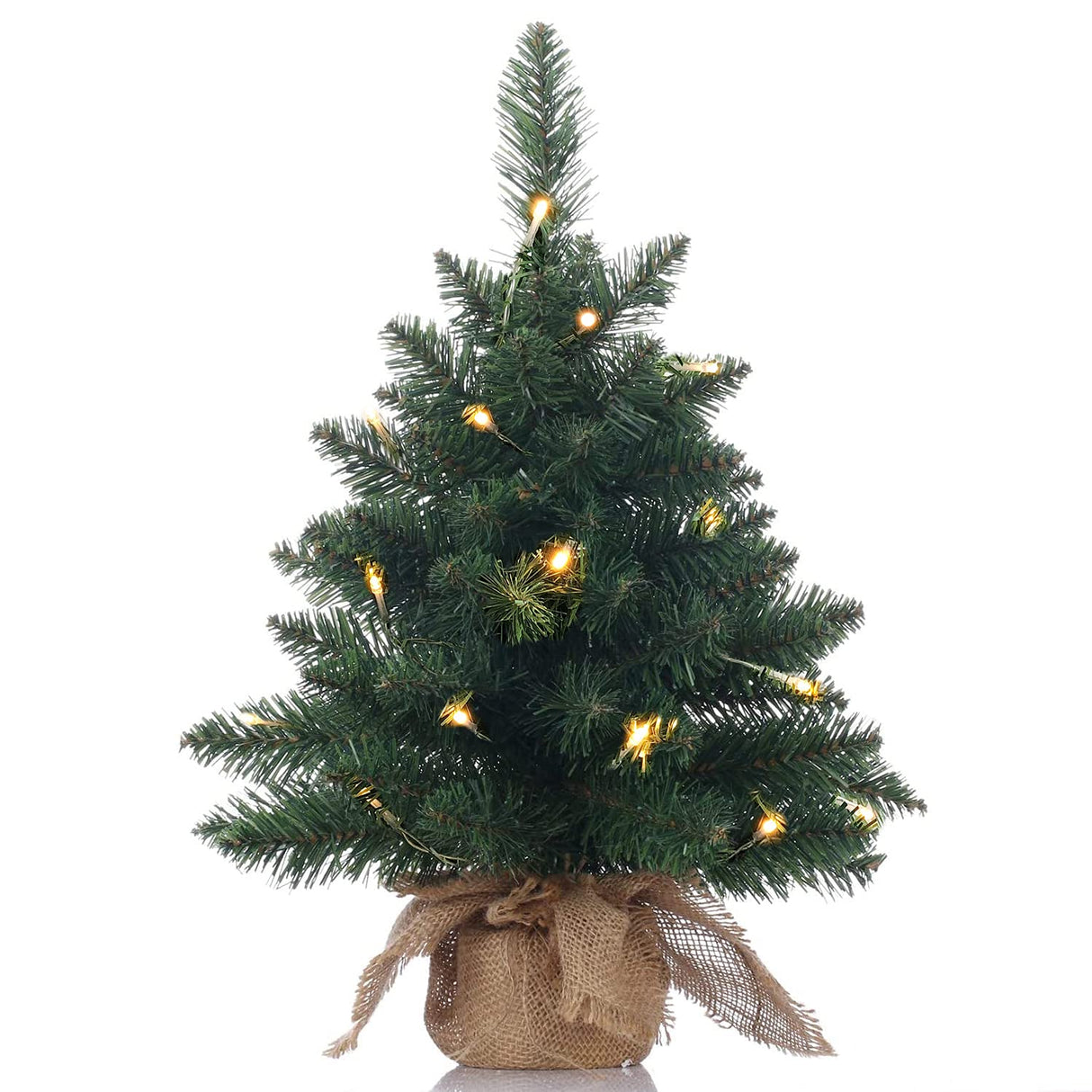 Pre-Lit Artificial Mini Christmas Tree,20 inch Miniature Pine Xmas Tree with 20 LED Lights,70 Branch Tips,Desktop Christmas Tree Burlap Base-(50cm) Topro