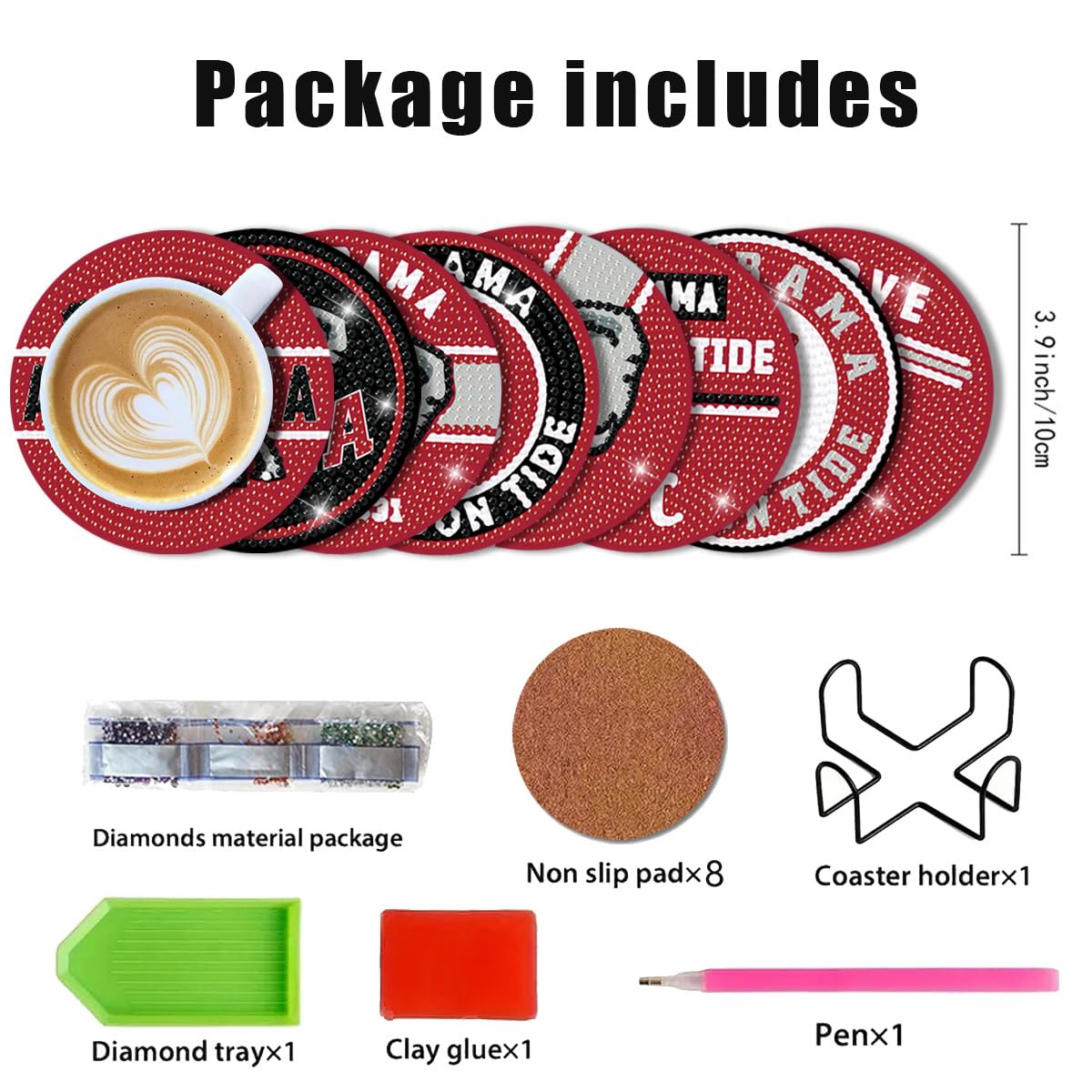 Bartogro 8 Pcs College Football Diamond Art Coasters Kits with Holder, Diamond Painting Coaster Kits DIY Crafts for Adults Diamond Art Painting Kits Supplies for Alabama Gift Bartogro