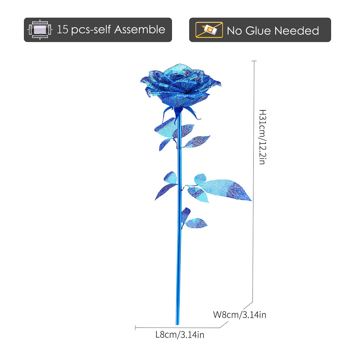 Piececool 3D Metal Puzzles Rose Flower Model Kits, Artificial Fake Flowers Metal Building Blocks DIY 3D Puzzle for Adults, for Father Mothers Valentines Day, 15Pcs Piececool