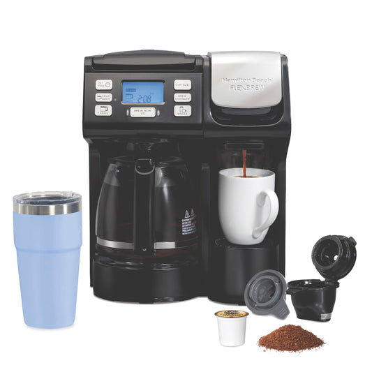 Hamilton Beach FlexBrew Trio 2-Way Coffee Maker, Compatible with K-Cup Pods or Grounds, Combo, Single Serve & Full 12c Pot, Black - Fast Brewing (49902)