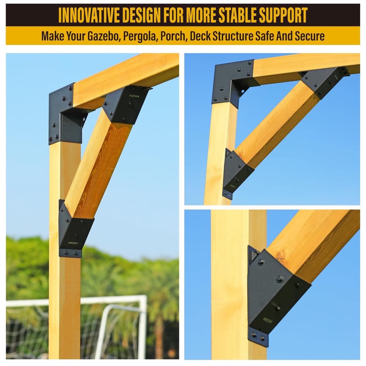 WOWACE 4pcs 45° Degree Angle Support Brackets, 4x4 (Actual 3.5''x3.5'') Pergola Angle Brackets, For pergola, deck porch, log cabin angle support bracket kit WOWACE