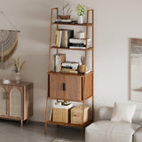 LUVIOHOME 4 Tier Bookshelf with Drawer,Tall Narrow Bookcase with Shelves, Wood and Metal Bookshelves Storage Organizer,Industrial Display Standing for Living Room, Home Office, Entryway (Walnut) LUVIOHOME