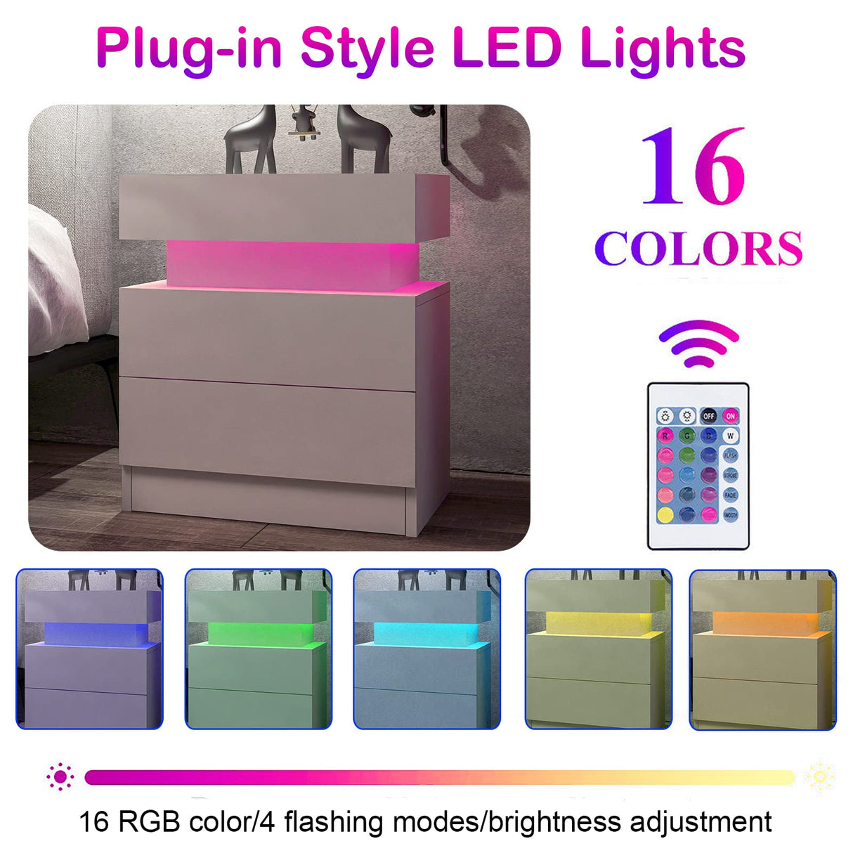 Yoluckea LED Nightstand for Bedroom, Modern High Gloss Wood 2 Drawers White Nightstand Bedside Table End Table with Flip Top Hidden Storage Compartment for Bedroom Living Room Yoluckea