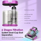 Cordless Mattress Vacuum Cleaner, Bed Vacuum Cleaner with 18Kpa Suction 253.7nm UV-C Light & 80000Rpm Rotation Ultrasonic Tech Double-Cup, Portable Handheld Vacuum for Bed/Fabric Sofa/Carpet Cleaning Linkifly