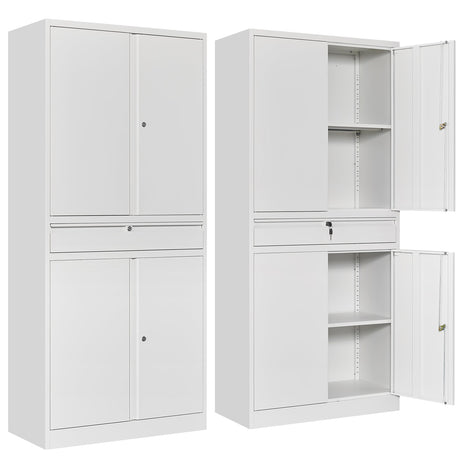 SISESOL Metal Garage Storage Cabinet with Doors and Shelves, 71" Multifunctional Garage Storage Closet Large Garage Locker with Adjustable Shelves & Locking Doors Steel Storage Tall Cabinet SISESOL