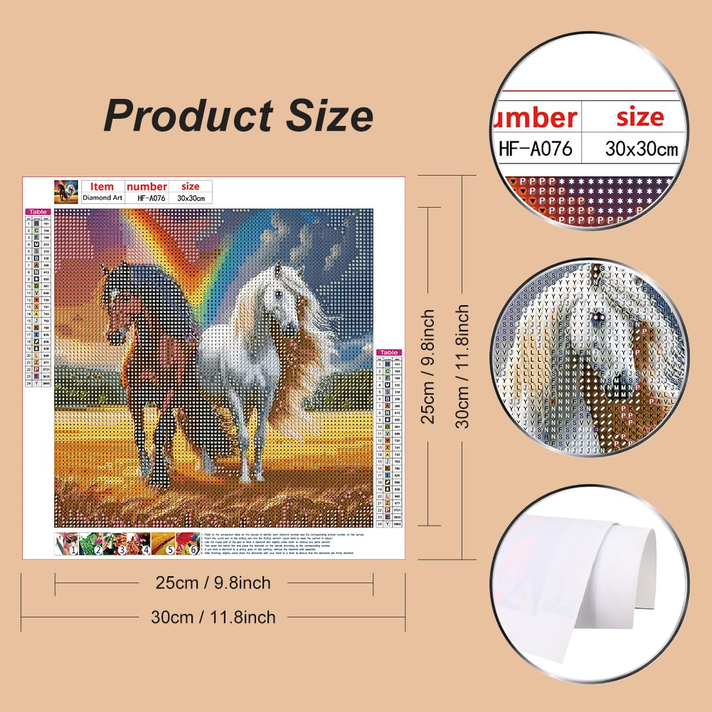 hill froeistung 5D Horses Diamond Art Painting Kits for Adults, Beginners, Animal,DIY Full Drill Rainbows Diamond Art Painting for Wall Decor,12x12inch hill froeistung