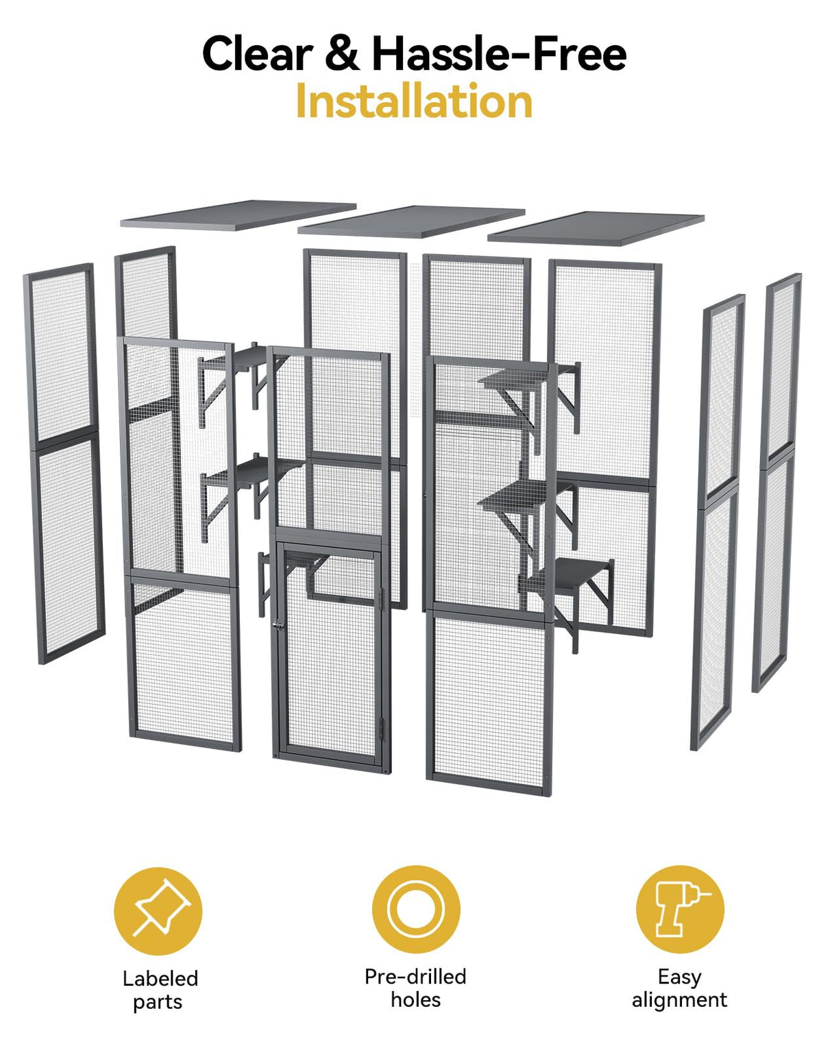 Catio Outdoor Cat Enclosure, 71" Large Cat House for Multiple Cats with Waterproof Roof, 3 Tier Cat Cage with 6 Platform for Patio, Yard, Graden PawGiant