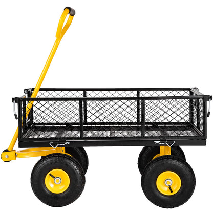 VEVOR Steel Garden Cart, Heavy Duty 500 lbs Capacity, with Removable Mesh Sides to Convert into Flatbed, Utility Metal Wagon with 180° Rotating Handle and 10 in Tires, Perfect for Garden, Far - WoodArtSupply