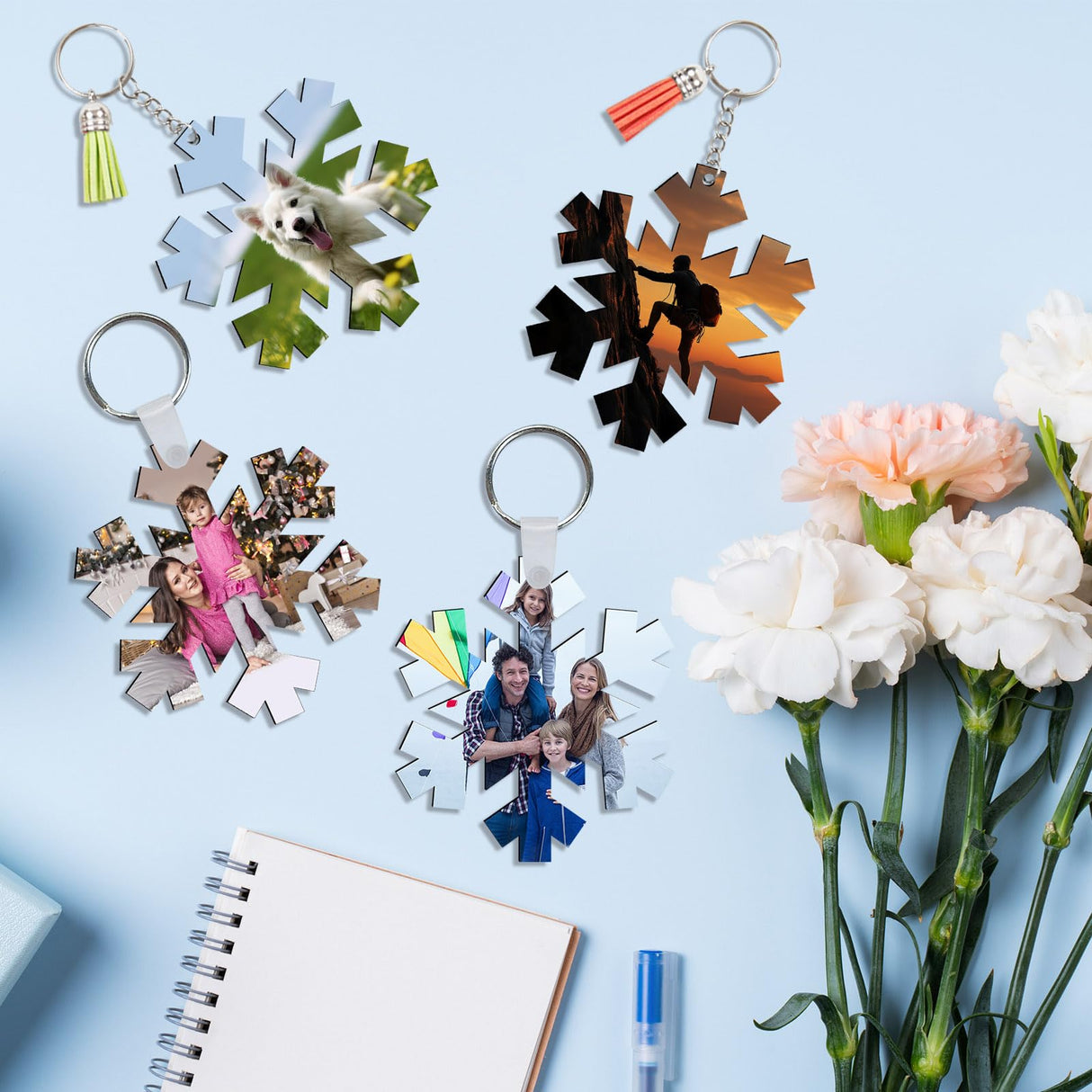 32 PCS Sublimation Christmas Ornaments Blanks MDF Bulk Double Sided Heat Transfer Sublimation Keychains Memorial Christmas Ornament Sublimation Blanks Products (Snowflake) AiDiYGECO