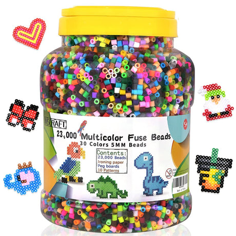23,000 pcs Fuse Beads Kit for Kids Crafts, 30 Colors Iron Beads Set with 3 Pegboards, 5 Ironing Paper, 10 Patterns, Gifts for Birthday Christmas, Multicolor 5mm Melty Beads Bulk Refill Kit by Inscraft INSCRAFT