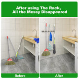 voze 5 Racks and 4 Hooks Mop and Broom Holder Wall Mount, Self Adhesive Heavy Duty Broom Hanger Organizer Storage Tool Racks for Kitchen Garden Laundry Garage voze