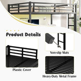 XUWANSHANG Loft Bed Full Size with Desk, Metal Heavy Duty Loft Bed with LED Lights, USB Port, Full Loft Bed Frames for Kids, Junior, Adults, Space Saving, Noise Free (Black, Full) XUWANSHANG