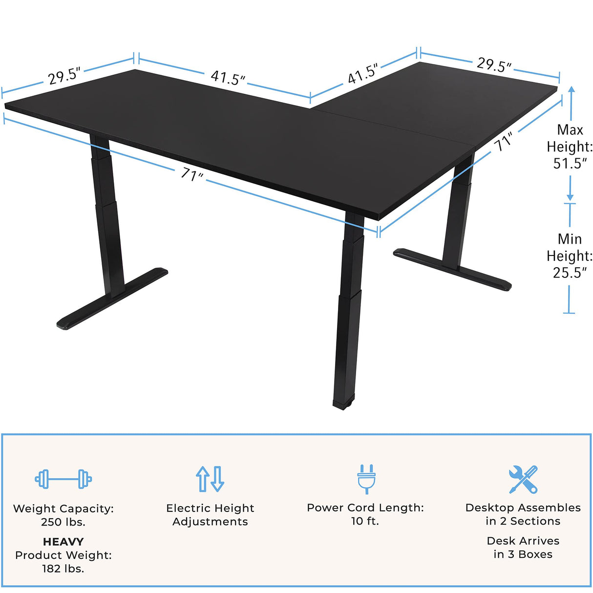 Stand Steady Tranzendesk Power Extra Large 71 Inch Electric L-Shaped Corner Standing Desk, Height Adjustable Ergonomic Corner Desk & Sit Stand Workstation, Fits 4 Monitors (Black, 71in x 71in) Stand Steady