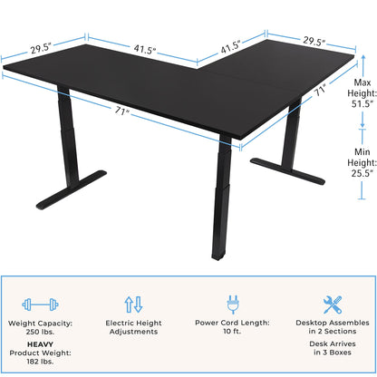 Stand Steady Tranzendesk Power Extra Large 71 Inch Electric L-Shaped Corner Standing Desk, Height Adjustable Ergonomic Corner Desk & Sit Stand Workstation, Fits 4 Monitors (Black, 71in x 71in - WoodArtSupply