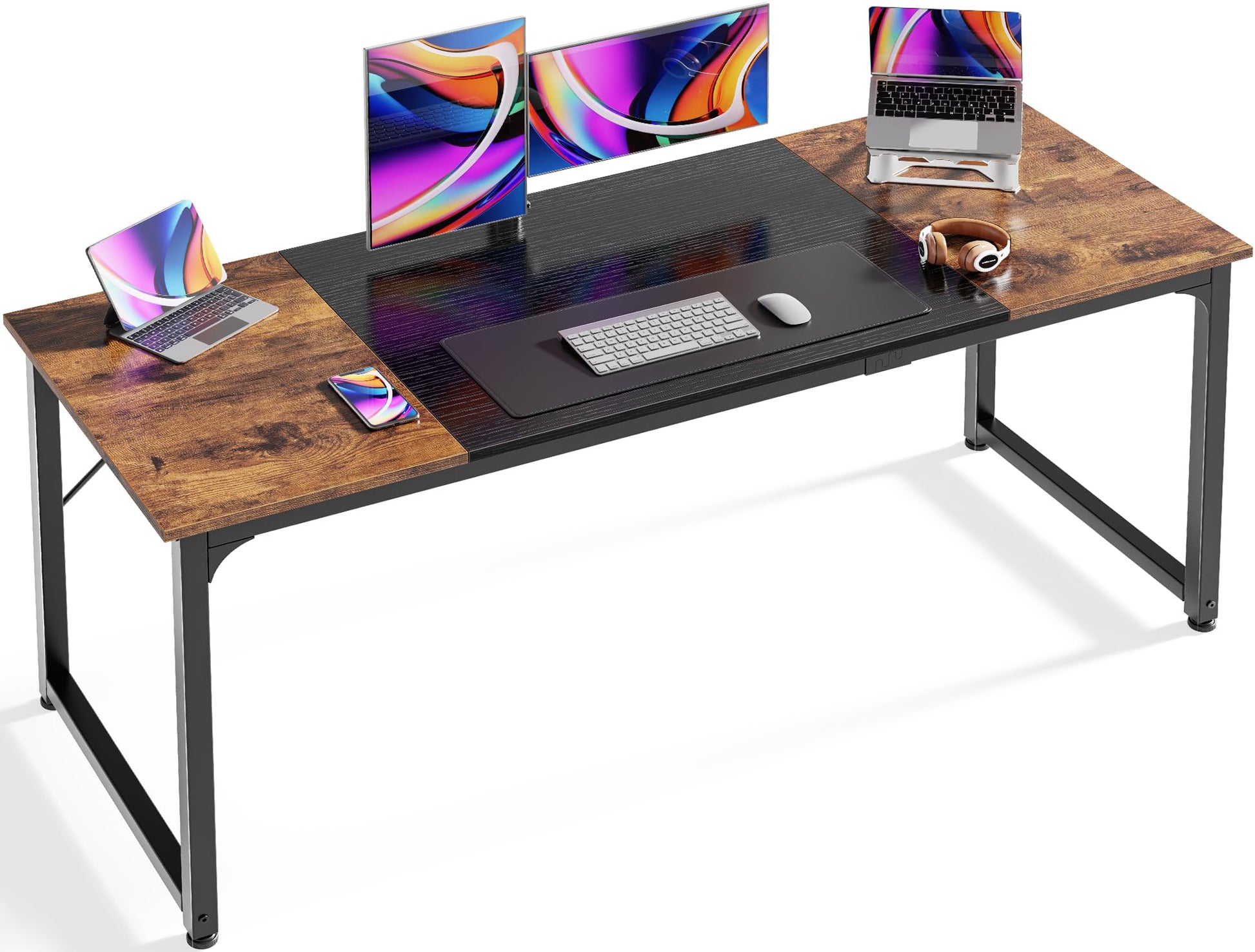 Huuger Computer Desk, 63 Inch Office Desk, Gaming Desk with Storage, Writing Desk Work Desk for Home Office, Study, Modern Simple Desk, Large Legroom, Metal Frame, Rustic Brown and Black - WoodArtSupply