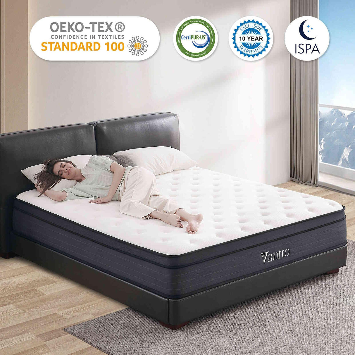 Vantto Queen Size Mattress, 12 Inch Hybrid Memory Foam Mattress in a Box with Pocket Springs for Motion Isolation Pressure Relief, CertiPUR-US, 100 Nights Trial Vantto
