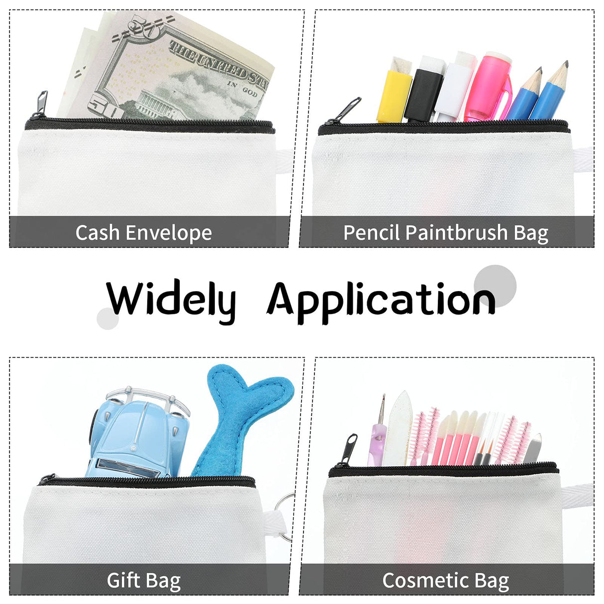 30 Pieces Sublimation Coin Purse Canvas Makeup Bag Blank Cosmetic Pouch with Zipper DIY Craft Bag Canvas Pencil Pouch Travel Cosmetic Bag Cosmetic Organizer Bag Toiletry Pouch for Travel, Black, Frienda