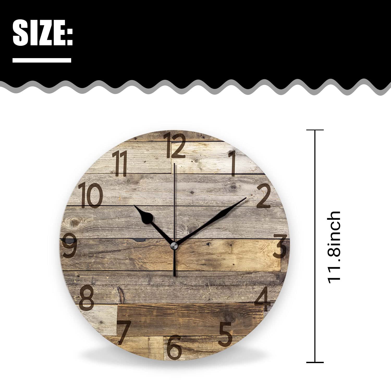 ACOZUHSE Silent Non-Ticking Wall Clocks, Brown Wood Barn Board Brown Pine Plank Rustic Wall Clocks, Battery Operated 11.8"x11.8" Round Wall Clock for Home Decor Living Room Kitchen Office - WoodArtSupply