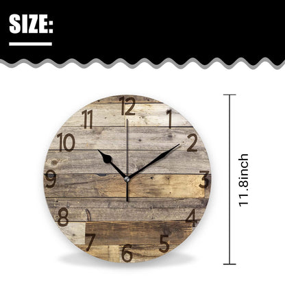 ACOZUHSE Silent Non-Ticking Wall Clocks, Brown Wood Barn Board Brown Pine Plank Rustic Wall Clocks, Battery Operated 11.8"x11.8" Round Wall Clock for Home Decor Living Room Kitchen Office - WoodArtSupply