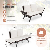 Flamaker Outdoor Convertible Sofa, Woven Rattan Patio Furniture Sunbed with Adjustable Armrests, Removable Cushions and Pillows for Patio, Porch, Pool (Brown Lounger & Beige Pillowcase) Flamaker