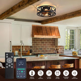 MOOONICHE 20" Caged Ceiling Fans with Lights, Modern Dimmable Flush Mount Ceiling Fan with Lights Remote, Black Low Profile Ceiling Fan for Bedroom, Kitchen,6 Speed Reversible MOOONICHE