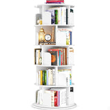 Besiost Rotating Bookshelf Tower, 5 Tier Spinning Bookcase, Revolving 360 Book Shelf Narrow Tall Bookcase, Vertical Turning Round Bookshelf Organizer, Wood Corner Book Shelf for Small Space, White Besiost