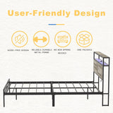 HAUSOURCE King Bed Frame with LED Storage Headboard & Metal Platform Support HAUSOURCE
