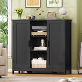 TEENFON Storage Cabinet with 2 Doors and 3 Adjustable Shelves, Entryway Cabinet, Coffee Bar for Living Room, Bedroom, Home Office, Entryway, Black TEENFON