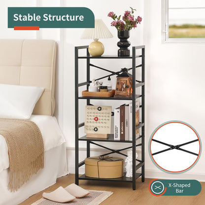 Yoobure 4 Tier Bookshelf - Small Book Shelf Industrial Bookcase, Narrow Book Case Book Storage Organizer for CD/Movie/Book, Bookshelves for Bedroom Office Living Room Black